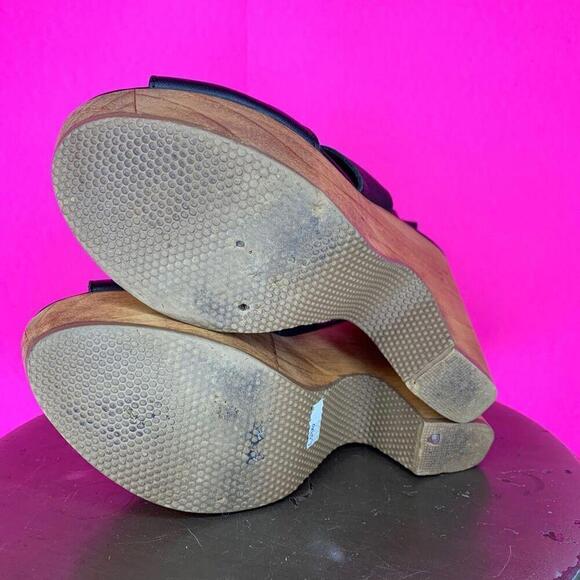 Five Worlds By Cordani Cabo Black Leather Peep Toe Wood Platform Sandal Sz 7 - Picture 5 of 6